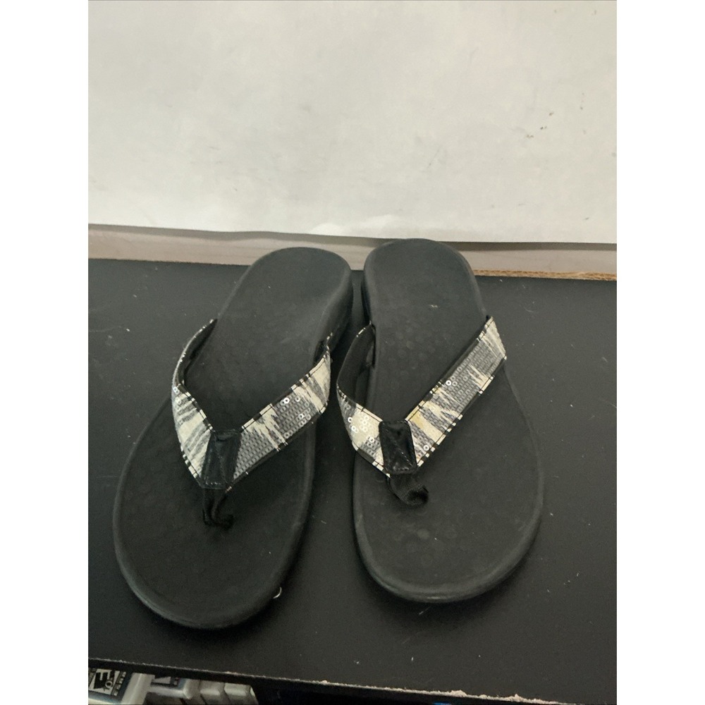 Vionic Tide Sequins Flip-Flop Black White Zebra Sandals Women's 8 TVW1002-2